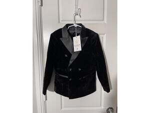 Boys Suit for Kids Size 6 Black Velvet Notch Lapel Double Breasted 2 Pieces K100